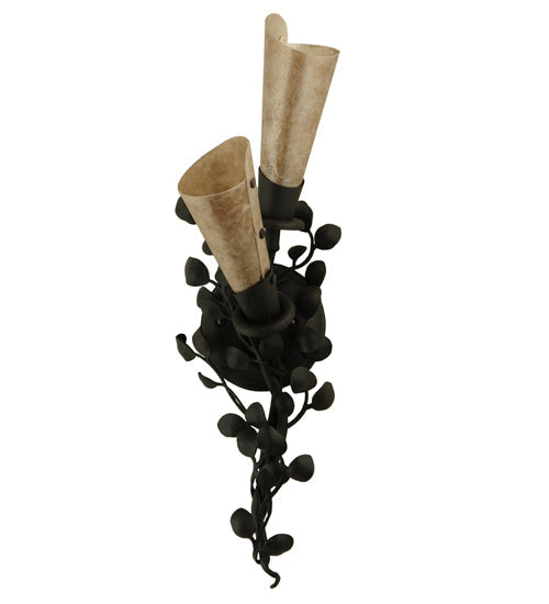 Meyda Lighting Vinca Vine 6" 2-Light Old Wrought Iron Wall Sconce With Silver Mica Shade Glass