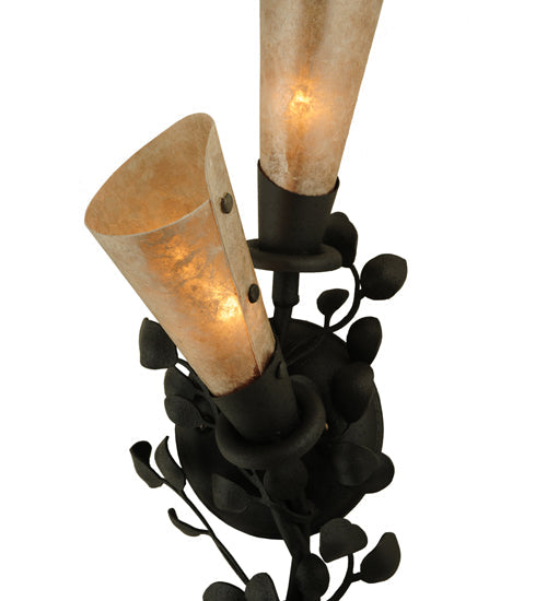 Meyda Lighting Vinca Vine 6" 2-Light Old Wrought Iron Wall Sconce With Silver Mica Shade Glass