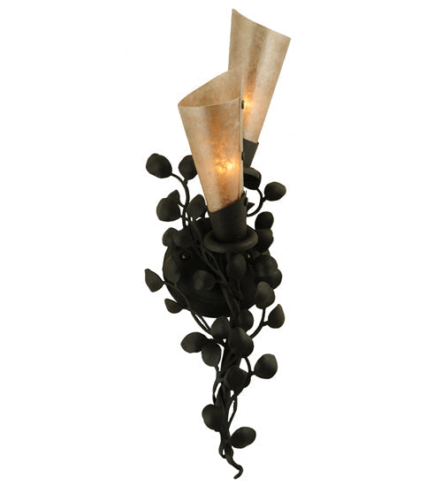 Meyda Lighting Vinca Vine 6" 2-Light Old Wrought Iron Wall Sconce With Silver Mica Shade Glass