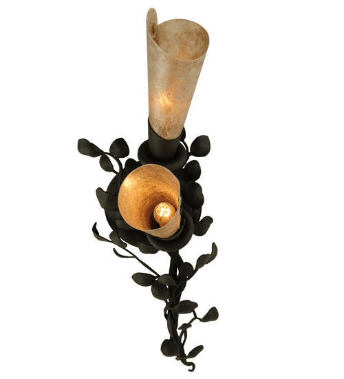 Meyda Lighting Vinca Vine 6" 2-Light Old Wrought Iron Wall Sconce With Silver Mica Shade Glass