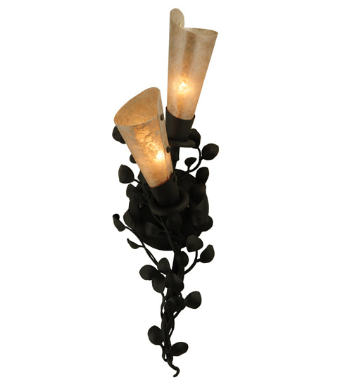 Meyda Lighting Vinca Vine 6" 2-Light Old Wrought Iron Wall Sconce With Silver Mica Shade Glass