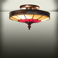 Meyda Lighting Vincent 10" 3-Light Craftsman Brown Honeycomb Flush Mount Light With Red & Beige Shade Glass
