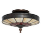 Meyda Lighting Vincent 10" 3-Light Craftsman Brown Honeycomb Flush Mount Light With Red & Beige Shade Glass