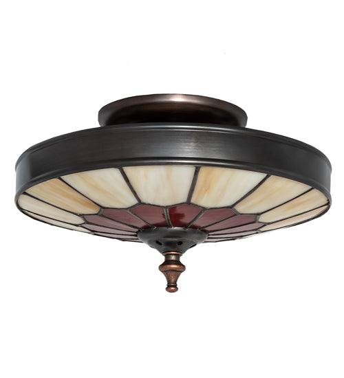 Meyda Lighting Vincent 10" 3-Light Craftsman Brown Honeycomb Flush Mount Light With Red & Beige Shade Glass