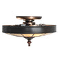 Meyda Lighting Vincent 10" 3-Light Craftsman Brown Honeycomb Flush Mount Light With Red & Beige Shade Glass
