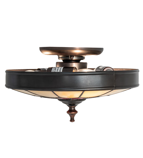 Meyda Lighting Vincent 10" 3-Light Craftsman Brown Honeycomb Flush Mount Light With Red & Beige Shade Glass