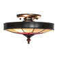 Meyda Lighting Vincent 10" 3-Light Craftsman Brown Honeycomb Flush Mount Light With Red & Beige Shade Glass