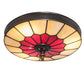 Meyda Lighting Vincent 10" 3-Light Craftsman Brown Honeycomb Flush Mount Light With Red & Beige Shade Glass