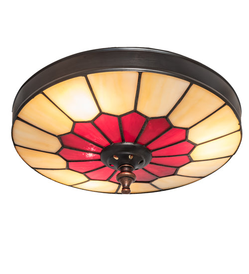 Meyda Lighting Vincent 10" 3-Light Craftsman Brown Honeycomb Flush Mount Light With Red & Beige Shade Glass