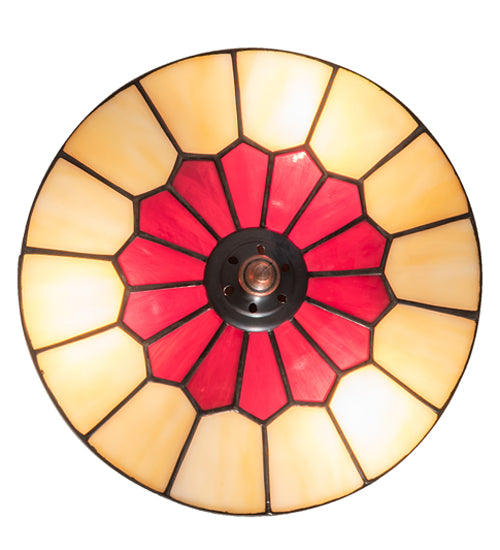 Meyda Lighting Vincent 10" 3-Light Craftsman Brown Honeycomb Flush Mount Light With Red & Beige Shade Glass