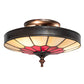 Meyda Lighting Vincent 10" 3-Light Craftsman Brown Honeycomb Flush Mount Light With Red & Beige Shade Glass