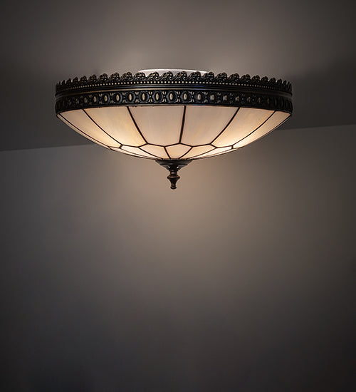 Meyda Lighting Vincent 15" 3-Light Antique Brass Honeycomb Flush Mount Light With Light Beige Art Shade Glass