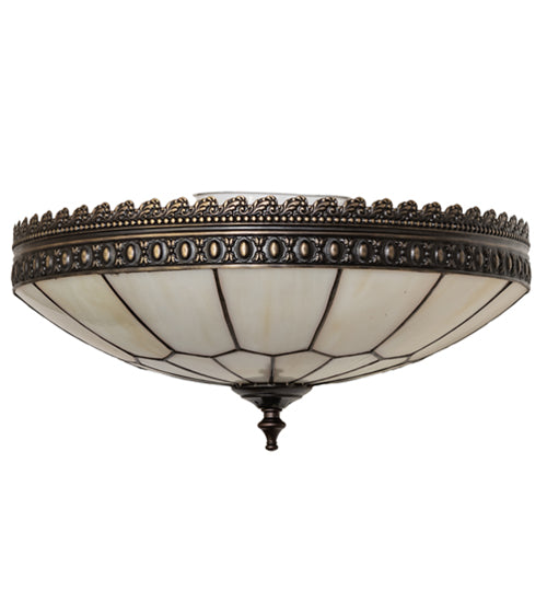 Meyda Lighting Vincent 15" 3-Light Antique Brass Honeycomb Flush Mount Light With Light Beige Art Shade Glass