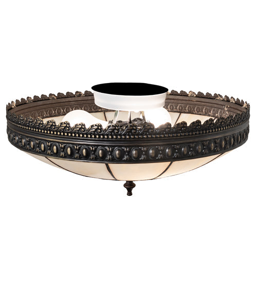 Meyda Lighting Vincent 15" 3-Light Antique Brass Honeycomb Flush Mount Light With Light Beige Art Shade Glass