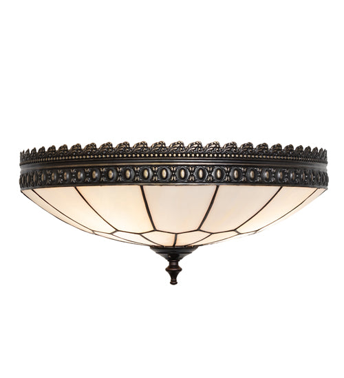 Meyda Lighting Vincent 15" 3-Light Antique Brass Honeycomb Flush Mount Light With Light Beige Art Shade Glass