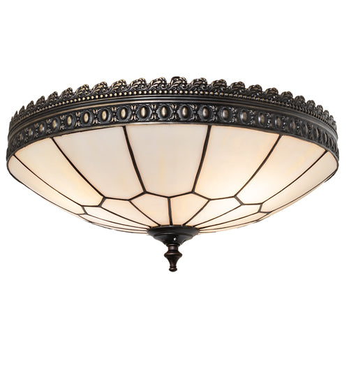 Meyda Lighting Vincent 15" 3-Light Antique Brass Honeycomb Flush Mount Light With Light Beige Art Shade Glass