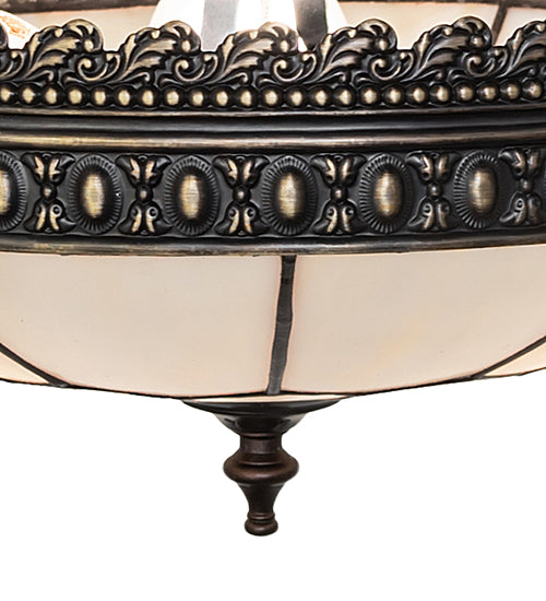 Meyda Lighting Vincent 15" 3-Light Antique Brass Honeycomb Flush Mount Light With Light Beige Art Shade Glass