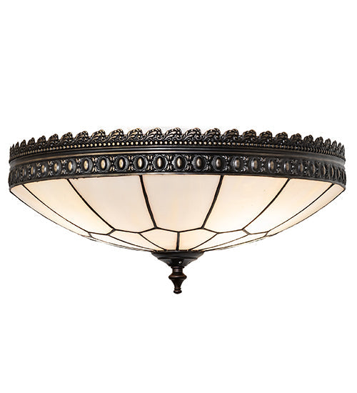Meyda Lighting Vincent 15" 3-Light Antique Brass Honeycomb Flush Mount Light With Light Beige Art Shade Glass