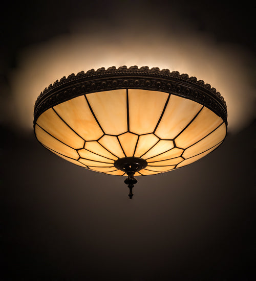 Meyda Lighting Vincent 15" 3-Light Black Honeycomb Flush Mount Light With Beige Art Shade Glass
