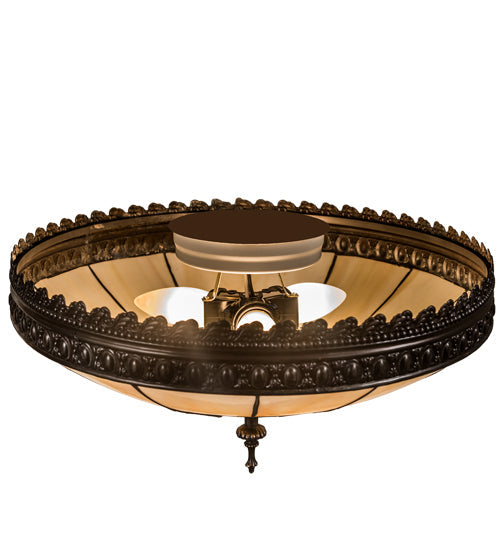 Meyda Lighting Vincent 15" 3-Light Black Honeycomb Flush Mount Light With Beige Art Shade Glass