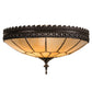 Meyda Lighting Vincent 15" 3-Light Black Honeycomb Flush Mount Light With Beige Art Shade Glass