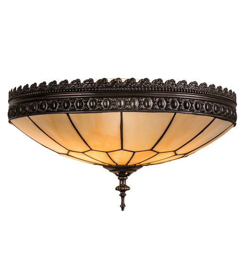 Meyda Lighting Vincent 15" 3-Light Black Honeycomb Flush Mount Light With Beige Art Shade Glass