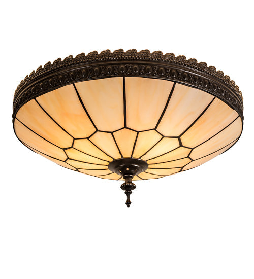 Meyda Lighting Vincent 15" 3-Light Black Honeycomb Flush Mount Light With Beige Art Shade Glass