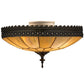 Meyda Lighting Vincent 15" 3-Light Craftsman Brown Flush Mount Light With Beige Iridescent Art Shade Glass