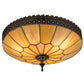 Meyda Lighting Vincent 15" 3-Light Craftsman Brown Flush Mount Light With Beige Iridescent Art Shade Glass