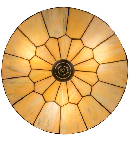 Meyda Lighting Vincent 15" 3-Light Craftsman Brown Flush Mount Light With Beige Iridescent Art Shade Glass