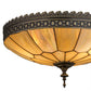 Meyda Lighting Vincent 15" 3-Light Craftsman Brown Flush Mount Light With Beige Iridescent Art Shade Glass