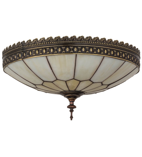 Meyda Lighting Vincent 15" 3-Light Craftsman Brown Highlighted Flush Mount Light With Beige Art Shade Glass
