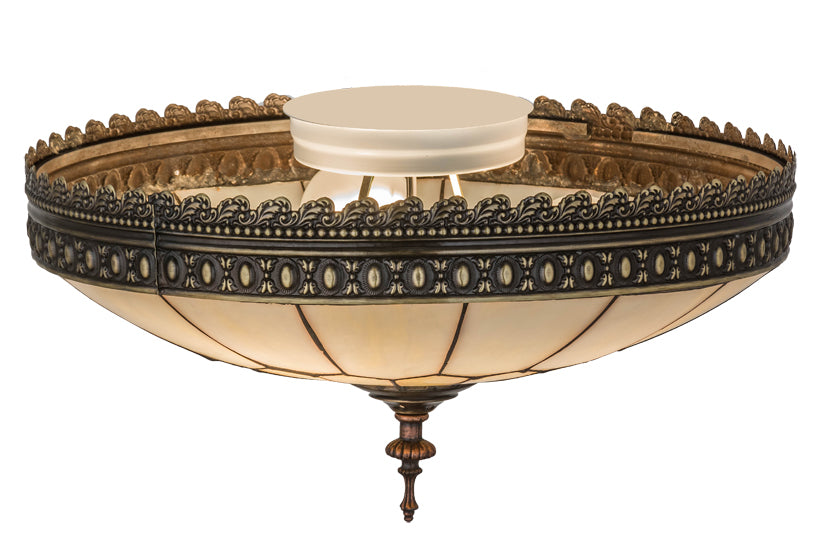 Meyda Lighting Vincent 15" 3-Light Craftsman Brown Highlighted Flush Mount Light With Beige Art Shade Glass