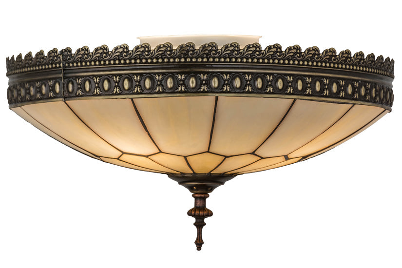 Meyda Lighting Vincent 15" 3-Light Craftsman Brown Highlighted Flush Mount Light With Beige Art Shade Glass