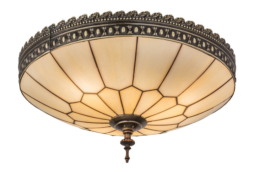 Meyda Lighting Vincent 15" 3-Light Craftsman Brown Highlighted Flush Mount Light With Beige Art Shade Glass
