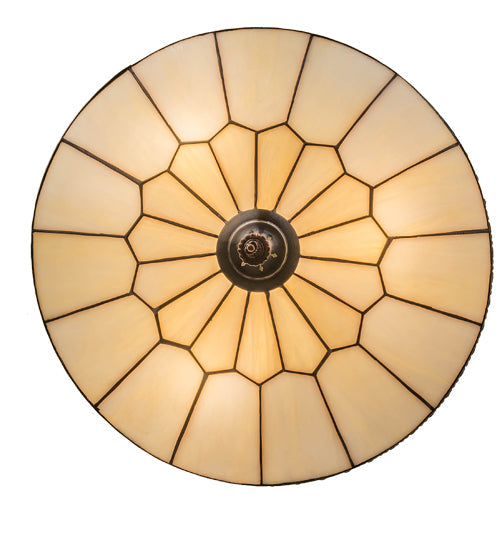 Meyda Lighting Vincent 15" 3-Light Craftsman Brown Highlighted Flush Mount Light With Beige Art Shade Glass