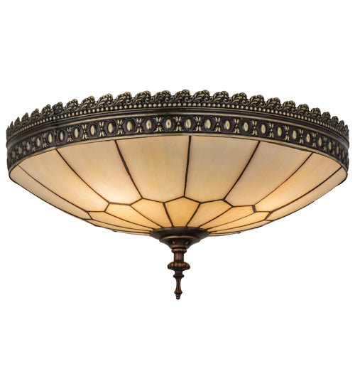 Meyda Lighting Vincent 15" 3-Light Craftsman Brown Highlighted Flush Mount Light With Beige Art Shade Glass