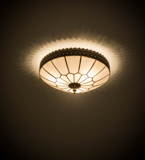 Meyda Lighting Vincent 15" 3-Light Craftsman Brown Highlighted Flush Mount Mount With White Art Shade Glass