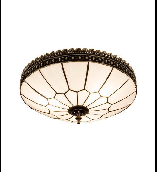 Meyda Lighting Vincent 15" 3-Light Craftsman Brown Highlighted Flush Mount Mount With White Art Shade Glass