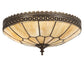 Meyda Lighting Vincent 15" 3-Light Craftsman Brown Highlighted Honeycomb Flush Mount Light With Beige Art Shade Glass