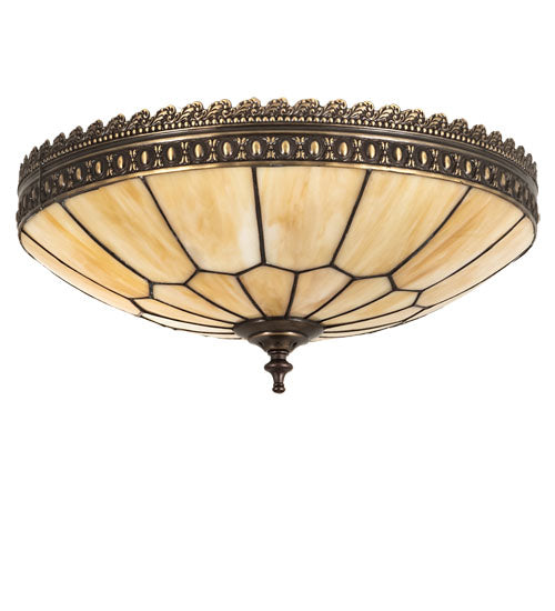 Meyda Lighting Vincent 15" 3-Light Craftsman Brown Highlighted Honeycomb Flush Mount Light With Beige Art Shade Glass