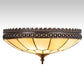 Meyda Lighting Vincent 15" 3-Light Craftsman Brown Highlighted Honeycomb Flush Mount Light With Beige Art Shade Glass