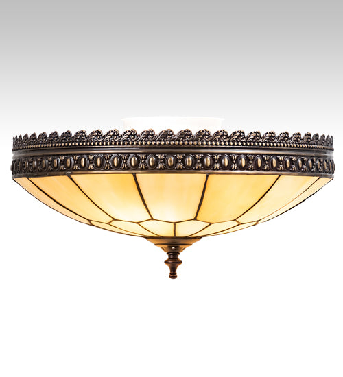 Meyda Lighting Vincent 15" 3-Light Craftsman Brown Highlighted Honeycomb Flush Mount Light With Beige Art Shade Glass