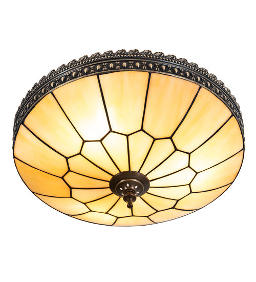 Meyda Lighting Vincent 15" 3-Light Craftsman Brown Highlighted Honeycomb Flush Mount Light With Beige Art Shade Glass
