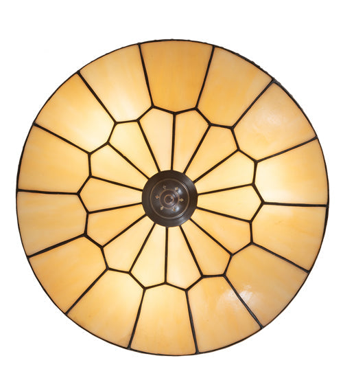 Meyda Lighting Vincent 15" 3-Light Craftsman Brown Highlighted Honeycomb Flush Mount Light With Beige Art Shade Glass