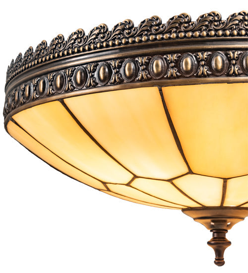 Meyda Lighting Vincent 15" 3-Light Craftsman Brown Highlighted Honeycomb Flush Mount Light With Beige Art Shade Glass