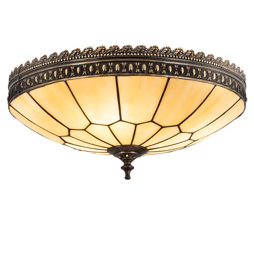 Meyda Lighting Vincent 15" 3-Light Craftsman Brown Highlighted Honeycomb Flush Mount Light With Beige Art Shade Glass