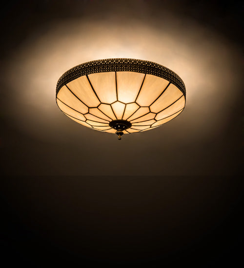 Meyda Lighting Vincent 15" 3-Light Craftsman Brown Honeycomb Flush Mount Light With Beige Art Shade Glass