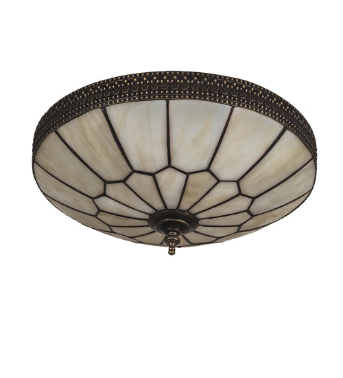 Meyda Lighting Vincent 15" 3-Light Craftsman Brown Honeycomb Flush Mount Light With Beige Art Shade Glass