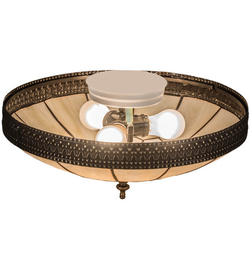 Meyda Lighting Vincent 15" 3-Light Craftsman Brown Honeycomb Flush Mount Light With Beige Art Shade Glass